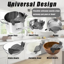 Nudelsieb Kunststoff, Schnappsieb aus Silikon, Topf Sieb Kunststoff Silikonsieb Küchensieb, Abtropfsieb, Passend für Alle Töpfe und Pfannen,Clip-on-Sieb Zum Abtropfen von Fleisch,Gemüse,Obst (Grau)