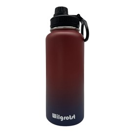 Wilgrotst Stainless Steel Vacuum Flask 32oz Double Walled Water Bottle with Straw, Wide Mouth, 3 Lids and Handle - Outdoor Camping Cycling Water Bottle with Gift Box (Ruby Red)