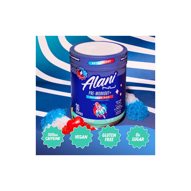 Alani Nu Pre Workout+ Powder Rocket POP, Extra Boost, Sugar