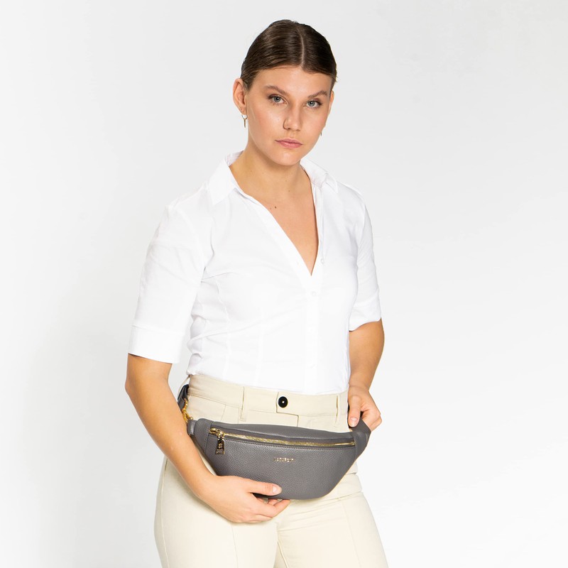 Lazarotti Bologna Women's Leather Belt Bag, Adjustable Shoulder Strap, Large