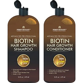 First Botany, Biotin Champú para el crecimiento del cabello, acondicionador anti pérdida de cabello, fórmula engrosante de colágeno y células madre pa