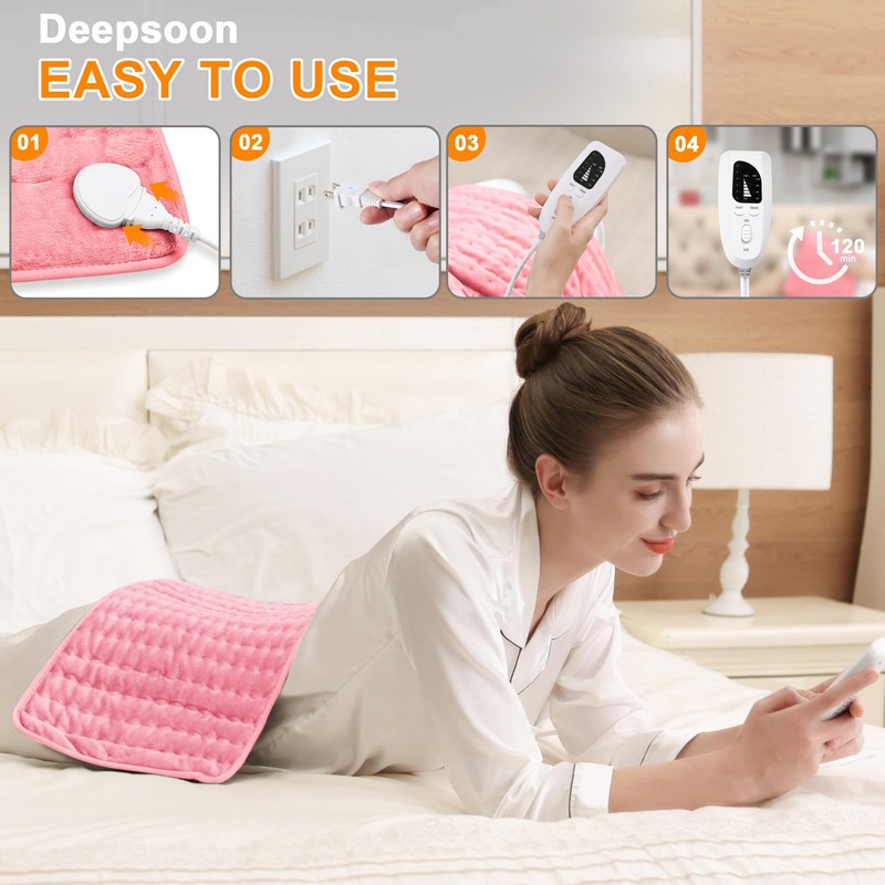 Deepsoon Heating Pad,Electric Heating Pads for Back,Neck,Abdomen,Moist Heating Pad for