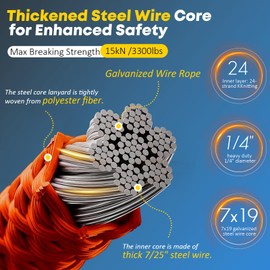 KLYTORX Flip Line Tree Climbing Rope 1/2" X 16ft Steel Core