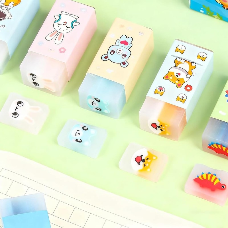 Erasers, Set of 6, Erases, Cute, Popular, Stationery, Easy to