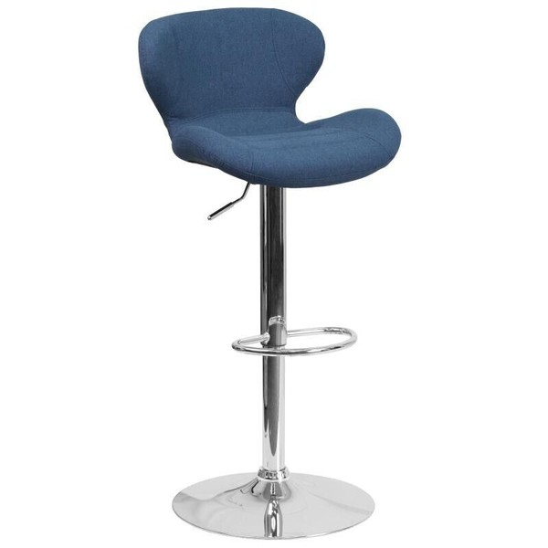 Belnick Contemporary Blue Fabric Adjustable Height Bar Stool with Chrome