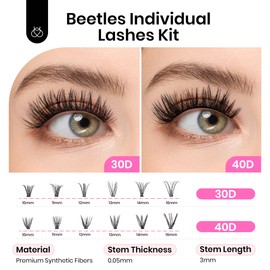 Beetles Lash Clusters with Tweezer 30D 40D Mixed Eyelash Clusters 10-16mm Cluster Eyelash Extensions 240pcs Individual Lashes LC Curl False Eyelashes DIY Cluster Lashes (C035, 30D 40D, 10-16mm)