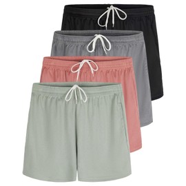 Real Essentials Paquete de 4: Pantalones Cortos de Malla con Bolsillos para Mujer (Disponibles en Tallas Grandes), Juego G, M