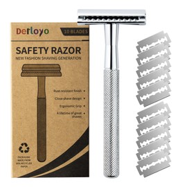 Double Edge Safety Razor for Men, Safety Razor with 10 Platinum Coated Safety Razor Blades, Single Blade Razors for Men & Women, Reusable Metal Razor for Men Shaving (Silver&polka dot)