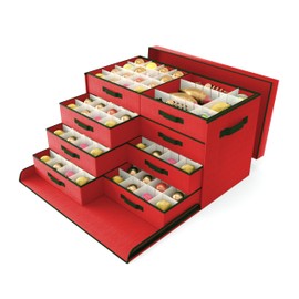 Christmas Ornament Storage Box, Ornament Organizer Storage box with Lids and Adjustable Dividers , Store Up to 128-3" Ornaments, Extra Large Holiday Decor Storage Container with 8 Stackable Trays, Red