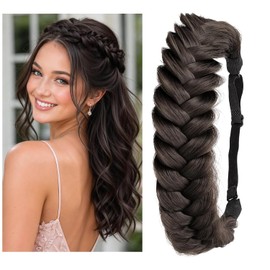 Diadema trenzada de pelo sintético clásico y ancho, trenzas desordenadas y esponjosas, accesorio de belleza para mujer