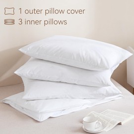 Pebed Adjustable Pillow 3 Layer Goose Feather Pillows Queen Size 100% Cotton,Bed Pillow for Side Sleepers,Back Sleepers, 20x28 Inches