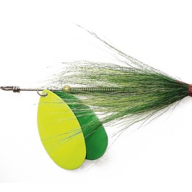FLADEN Fishing GIANT BUCKTAIL Double Blade Spinner - 73g / 24cm - Double Treble Hook Quality Imitation Lures (Green Yellow) [16-5207306]