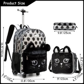 Oruiji Cute Rolling Backpack for Girls Backpack with Wheels Sequin Kids Wheeled Backpack with Lunch Box for Preschool Elementary Girls Trolley Suitcase Luggage for Kids 8-12