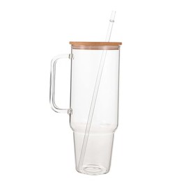 Creative Gifts International Glass 40 oz. Tumbler with Bamboo Lid, Handle & Straw - Clear