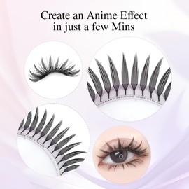 NAGARAKU Comic Spire Eyelashes, 240 Fans, Feather Shape, Manga, Anime, Soft Volume, Individual Premade Fairy Eyelashes, One Piece, Shaped, Easy to Apply, Flat Root, Lace Base Fan (0.07 D 8-15 mm)