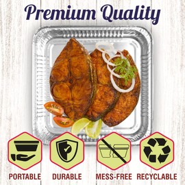 JMS we create smile Pack of 100pcs - Aluminum Foil Pans, Foil Containers, Roasting Trays for Baking, Disposable Foil Plate, Large Foil Trays Ideal for BBQ's and Party (9 x 9 x 1.5 Pan)