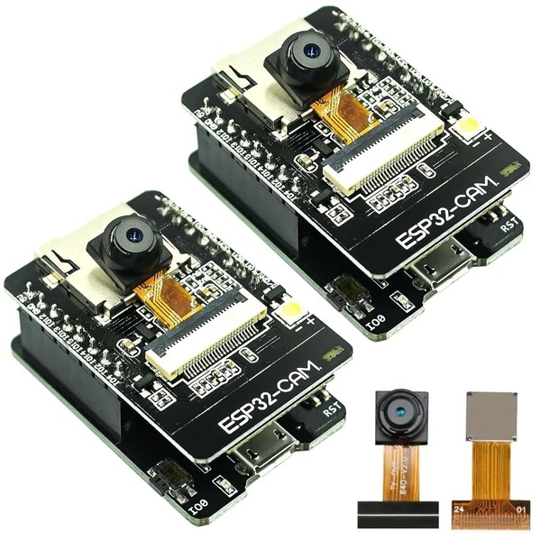 Vaileal 2 pieces ESP32 CAM WiFi Bluetooth development board, 240 MHz ESP32 cam with 2640 & 7670 camera TF card module, compatible UART/SPI/I2C/PWM/ADC/DAC ESP32, small embedded LWIP and FREERTOS