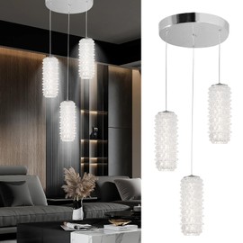 NOPAARD 3-Pack Crystal Pendant Lights for Kitchen Island, Modern Glass Chandelier Lights Fixture, 6000K LED Cold White Hanging Lighting, ETL Listed, Adjustable Height for Dining Room Bedroom, Silver