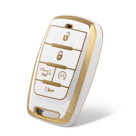 WORCAS for Dodge 2019-2023 5 Buttons Key Fob Cover,Premium Soft TPU Key Fob Cover Case Compatible with Dodge RAM 1500/2500/3500(Gold-White)