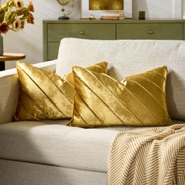 GIGIZAZA Decorative Velvet Pillow Covers 12x20, Set of 2 Gold Sofa Couch Lumbar Throw Pillows Covers Cases, Living Room Square Cushion Accent Stripe Covers