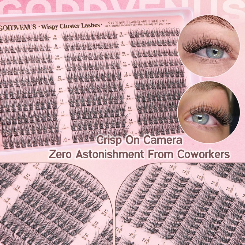 Goddvenus Lash Clusters Wispy 9-14mm Eyelash Clusters Natural DIY Cluster