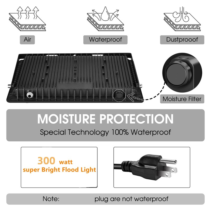 YANYCN 2 Pack 300W LED Flood Light Outdoor,2000W Equivalent 43500LM