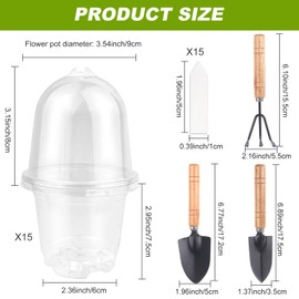 GZLCEU Pack of 15 Propagation Pots, Propagation Pot with Lid, 15 x 9 cm, Seedlings Propagation Pots with 15 Labels 3 Pieces Garden Tool Set for Seeds, Seedlings, Succulents