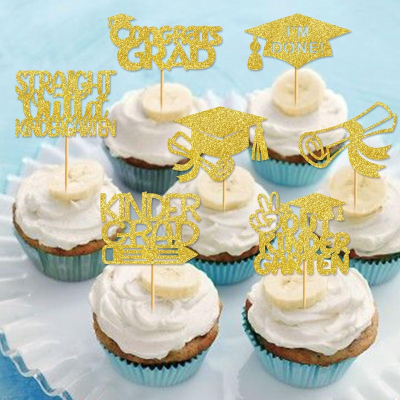24Pcs Gold Kindergarten Graduation Cupcake Toppers Kindergarten Graduation Cupcake Picks