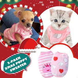 2 Pieces XXS Dog Sweater Teacup Dog Clothes Chihuahua Clothes Fleece Puppy Clothes Dog Sweater for Small Dogs Cute Pattern Puppy Sweater Pet Outfits (XX-Small)