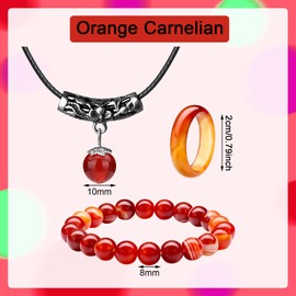 Hicarer Carnelian Crystal Necklace for Women Men Red Carnelian Rings Natural Relieve Anxiety Gemstone Bracelet Crystal Quartz Chakra Gems Stones (Basic Style)