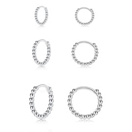 Silver Hoop Earrings- Cartilage Endless Small Hoop Earrings Set for Women Men, 3 Pairs of Hypoallergenic 925 Sterling Silver Post Tragus Earrings (8/10/12mm)