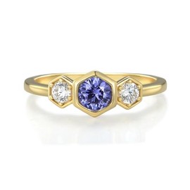 Ladies 9 Carat Gold on Sterling 925 Silver 3 Stone Tanzanite White Sapphire Ring Sizes K L M N O P Q R S T U (P)