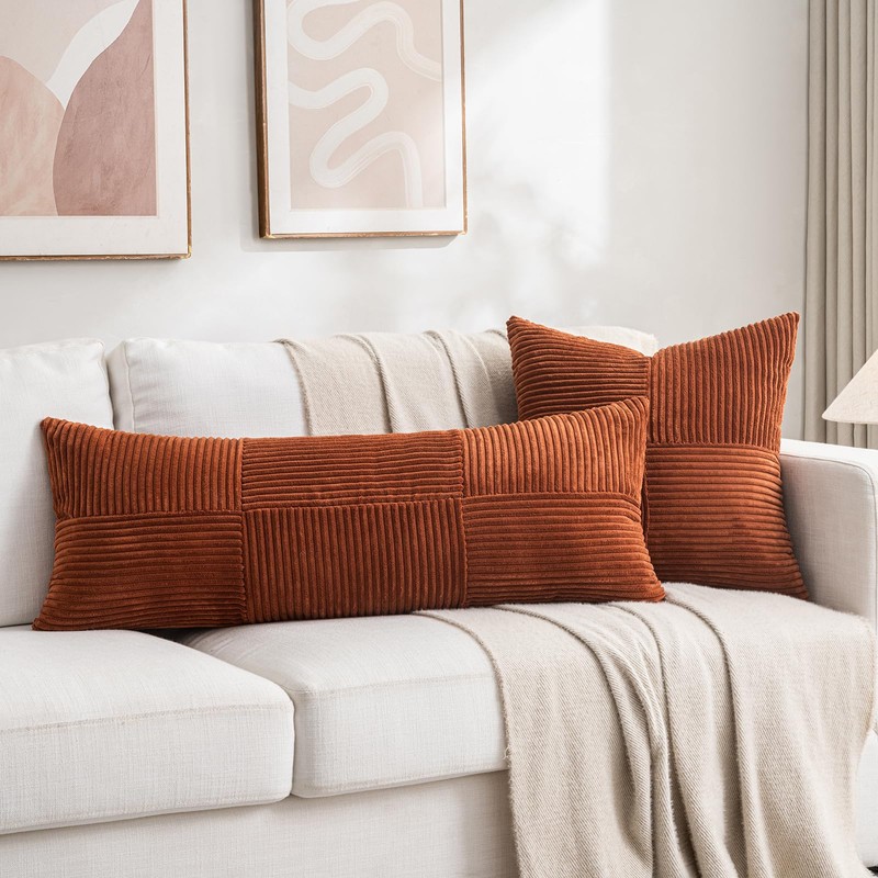 Fancy Homi 2 Packs Rust Boho Decorative Throw Pillow Covers