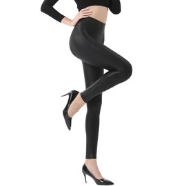 Retro Gong Black Womens Faux Leather Leggings Stretch High Waisted Pleather Pants