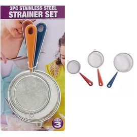 3 Pcs Sieves and Strainers Set Stainless Steel Fine Mesh Strainer and Sieve for Baking and Cooking Flour Quinoa Tea Juice Rust Free Colanders and Sifters with Strong Sturdy Non Slip Handles (3 Pc)