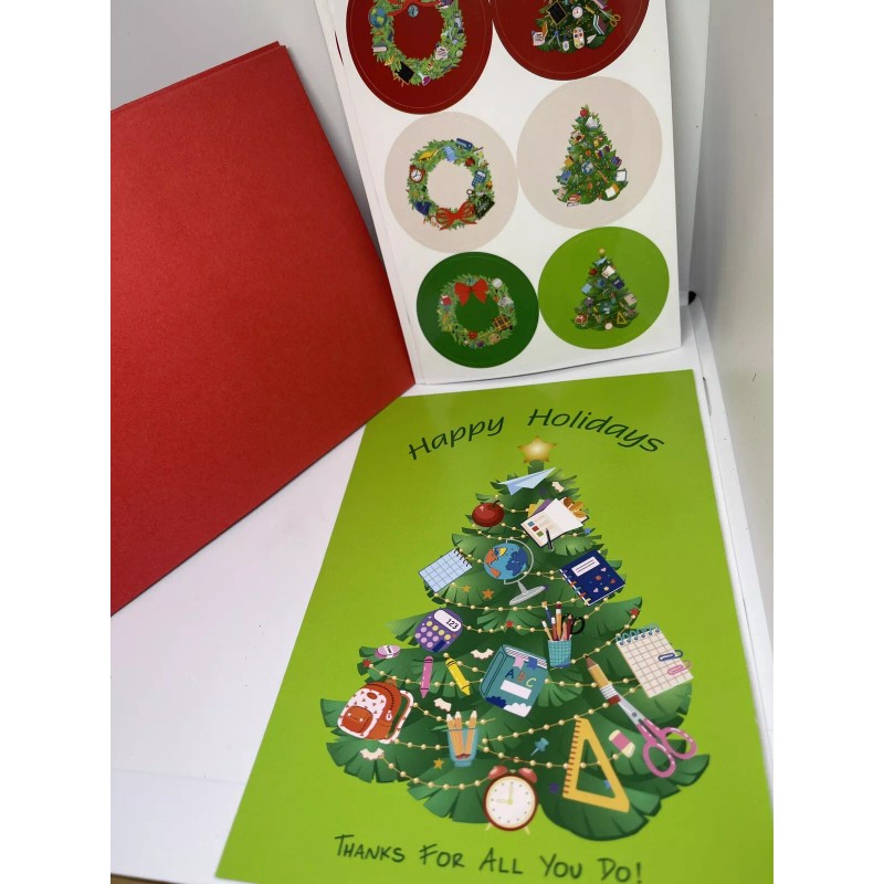 5-Teacher “Happy Holidays” Cards, Envelopes and Stickers