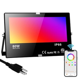 LED Flood Light Outdoor, 800W Equivalent 8000LM Smart RGB Stage Lights, Bluetooth RGB Colors+Warm White 2700K - APP & Group Control & Timing,IP66 Waterproof US 3-Plug Color Changing Strobe Lighting