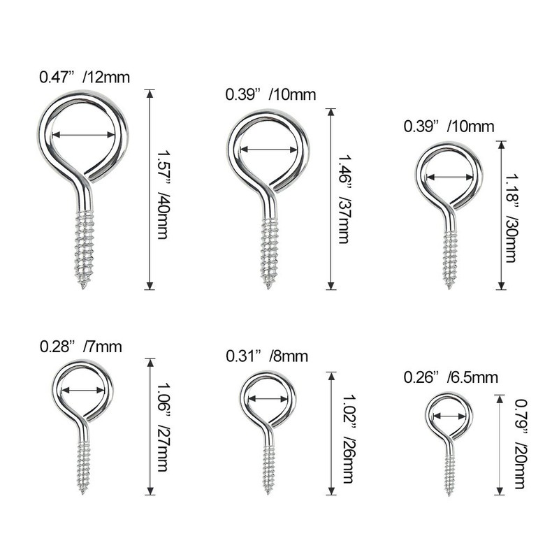 FEPITO 100 Pieces Eye Bolts Eye Screw Hooks Nickel Plated
