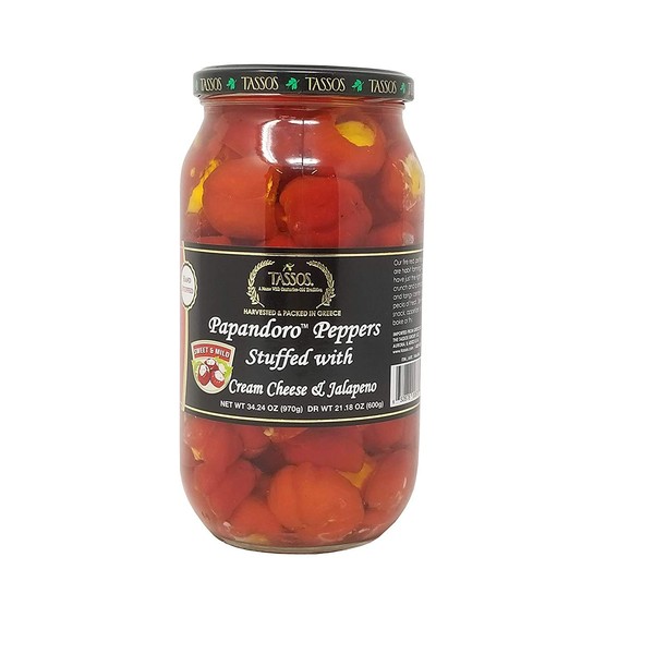 Tassos Papandoro Peppers Stuffed with Cream Cheese & Jalapeno, 34.24 Ounce