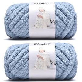 Chenille Chunky Yarn Arm Knitting Thick Bulky DIY for Kint Blanket Cushion Bed Sofa Home Decor (Blue-Gray,2-Pack,0.5kg/1.1 lb,48 Yards)