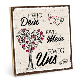 TypeStoff Wooden Sign with Saying - EWIG DEIN - EWIG MEIN - EWIG UNS - Graphic Picture Colourful Sign, Wall Sign, Door Sign, Wooden Board, Wooden Picture as Gift and Decoration - HS-00301