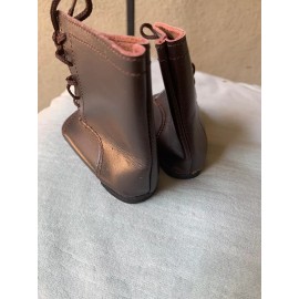 NEW Old Stock 2.6" 100% LEATHER Doll Boots, punched BROWN 66mm soft leather