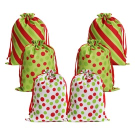 EVRWO Christmas Drawstring Gift Bags 6 Pcs Reusable Gift Bags with Drawstrings Tags for Holiday Weedings Party/Birthdays/Christmas/Home Storage Gift Bag