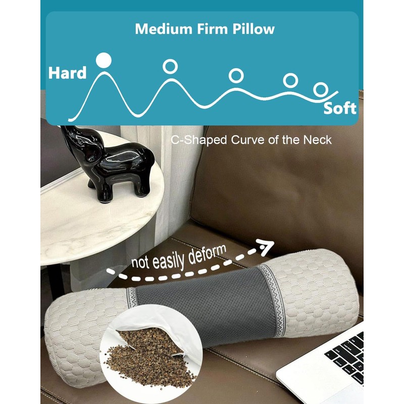 Edomi Buckwheat Cervical Pillow for Sleeping, Adjustable Roll Pillow for