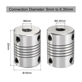 QUARKZMAN Pack of 5 Aluminium Alloy Shaft Coupling 6 mm to 6.35 mm, Flexible Coupling Motor Connector Joint, Stepper Motor Coupling for CNC Machine & 3D Printer (L25xD19)