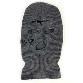 Ski Mask Balaclava for Men and Women 3 Hole Full Face Beanie Design Custom Savage Grey (skimaskgraysavage)