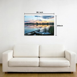 Dream Land Country Lake Canvas Wall Art: Modern Sunset Landscape Prints Nature Scene Painting for Bedroom Office