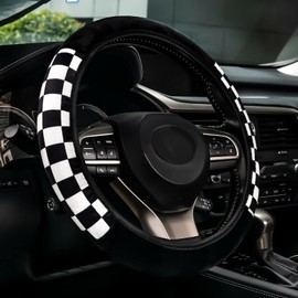 AUTOXBERT Soft Plush Car Steering Wheel Covers Universal Checkered Plaid Wheel Protector Winter Keep Warm Steering Wheel Cover Fit for Truck, SUV, Cars