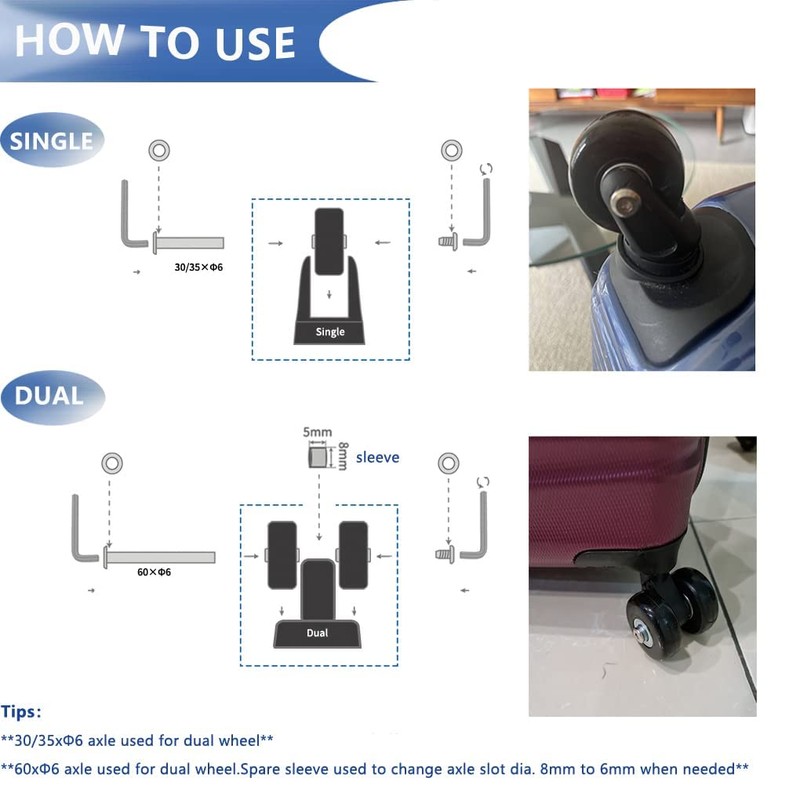 50mm Set of 4 Luggage Suitcase Replacement Wheels for Trolley