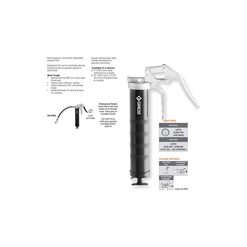 PROLUBE Professional Duty Pistol Grip Grease Gun | 14-Ounce Capacity
